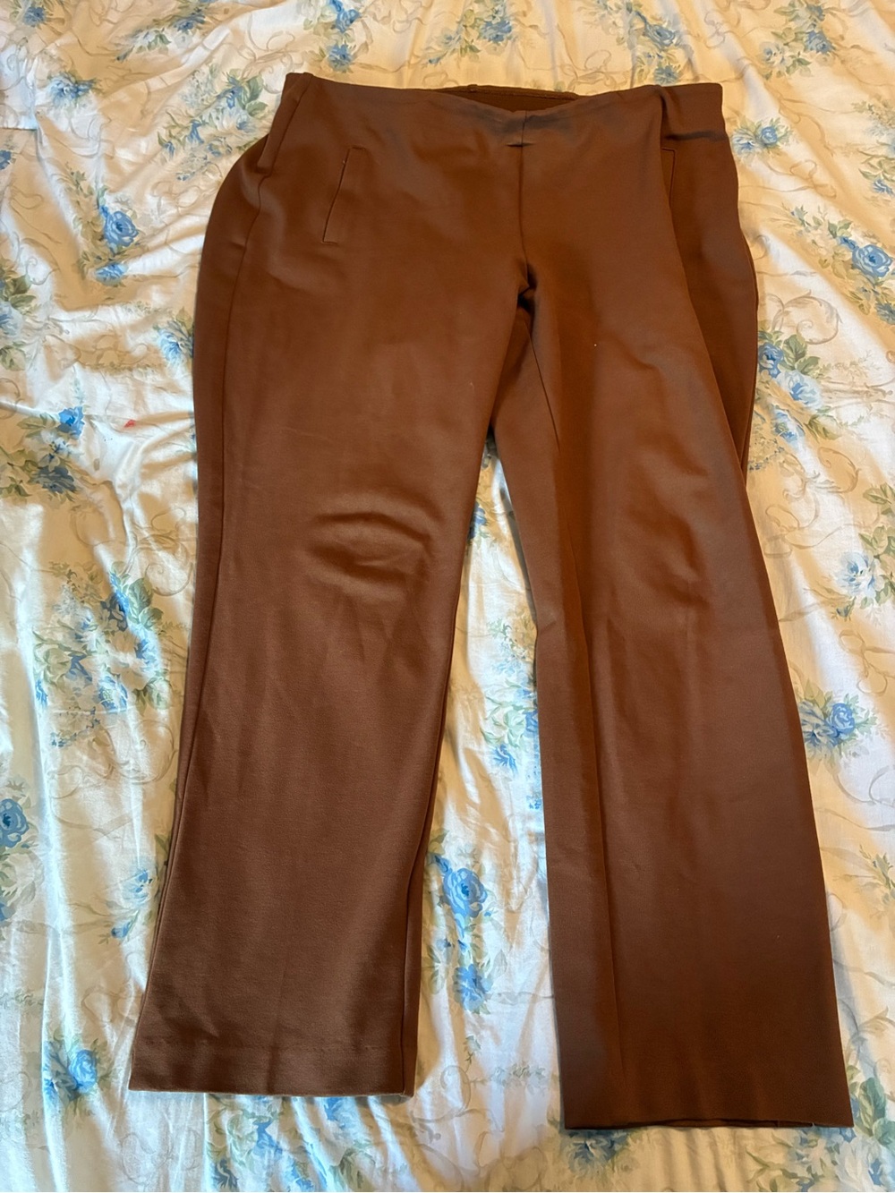 Chico’s Rayon Blend Chocolate Brown Straight-Leg Ponte Trousers
